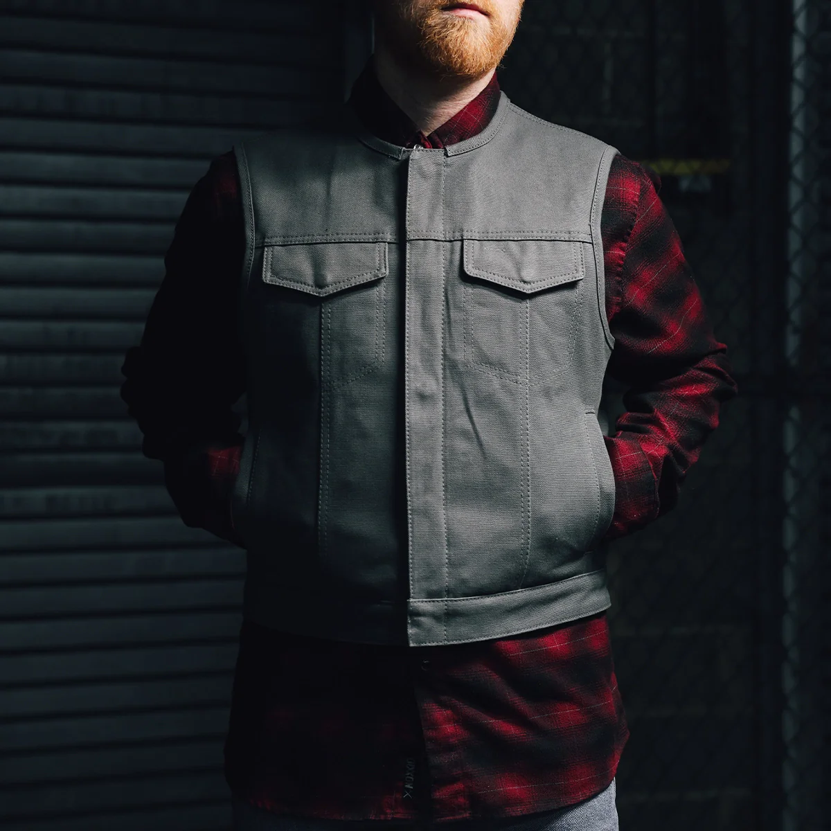 1415-lowside-grey-men-s-motorcycle-canvas-vest-6.webp Lowside Grey Men's Motorcycle Canvas Vest