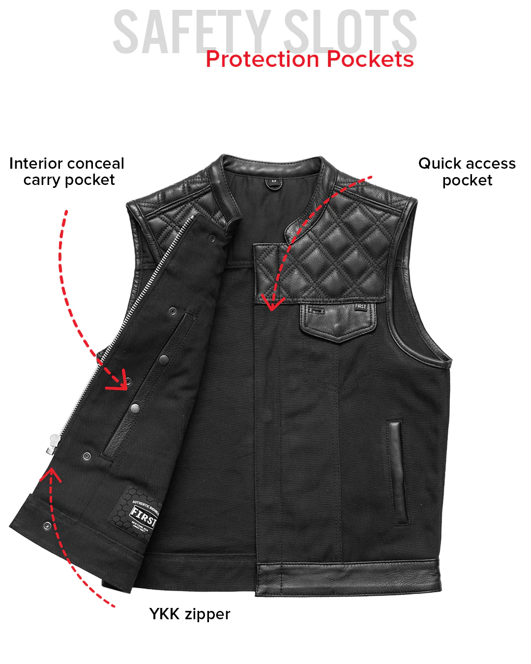 Hunt Club Motorcycle Leather Canvas Vest Black