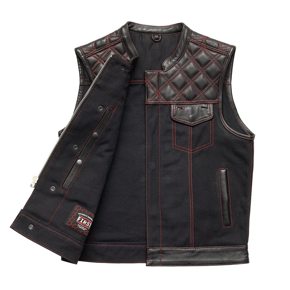 1433-hunt-club-motorcycle-leather-canvas-vest-black-red-5.webp Hunt Club Motorcycle Leather Canvas Vest Black/Red