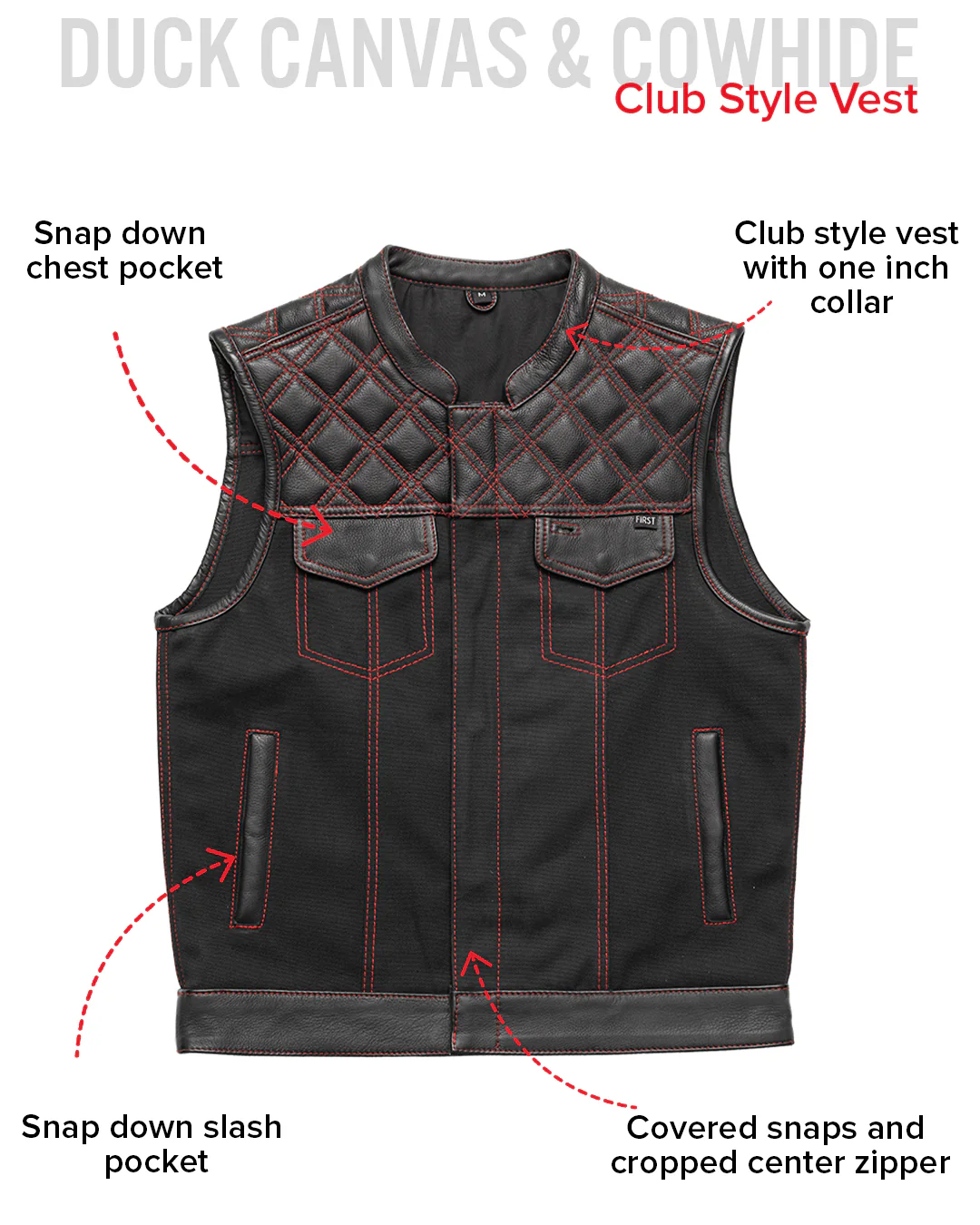 1433-hunt-club-motorcycle-leather-canvas-vest-black-red-6.webp Hunt Club Motorcycle Leather Canvas Vest Black/Red