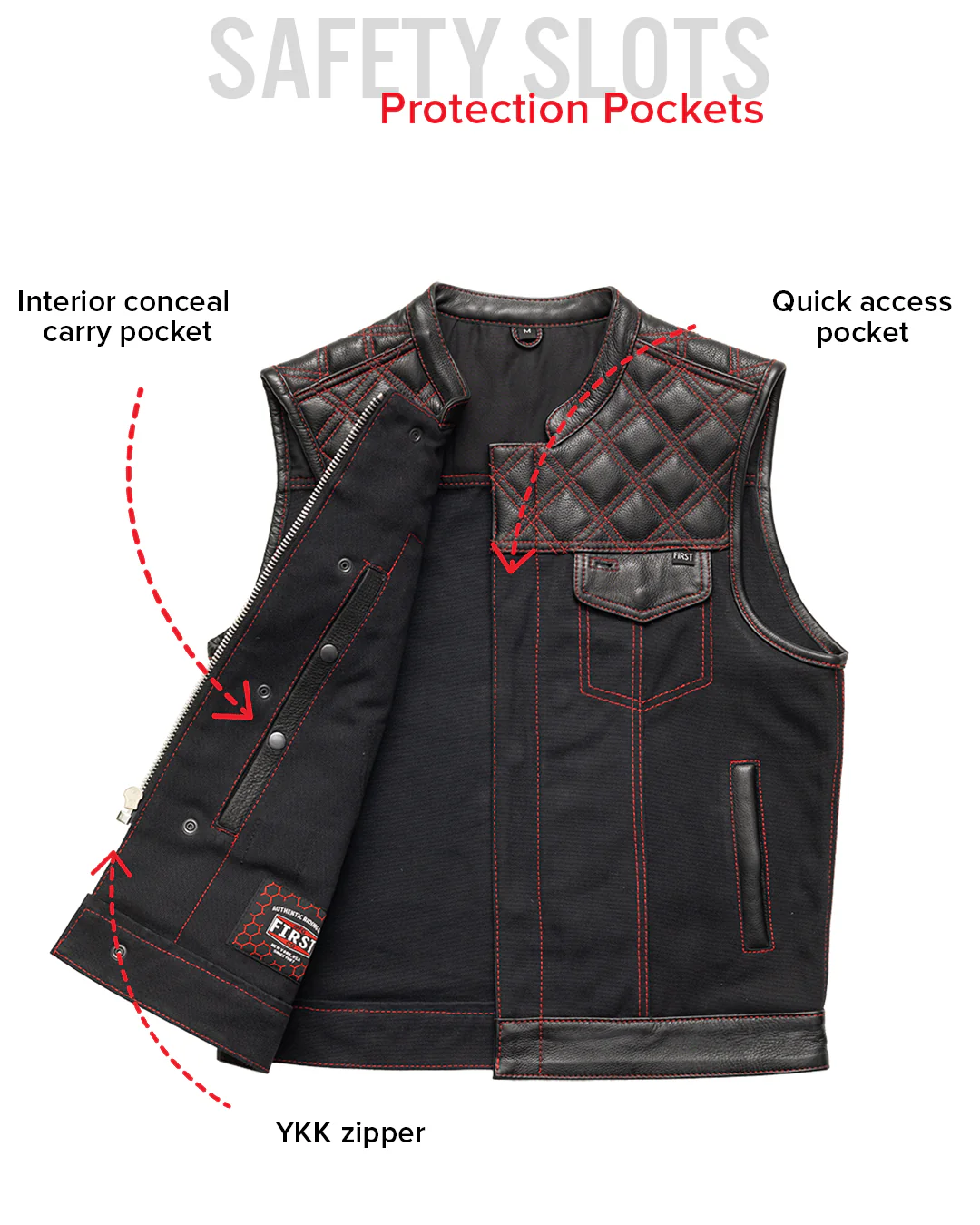 1433-hunt-club-motorcycle-leather-canvas-vest-black-red-7.webp Hunt Club Motorcycle Leather Canvas Vest Black/Red