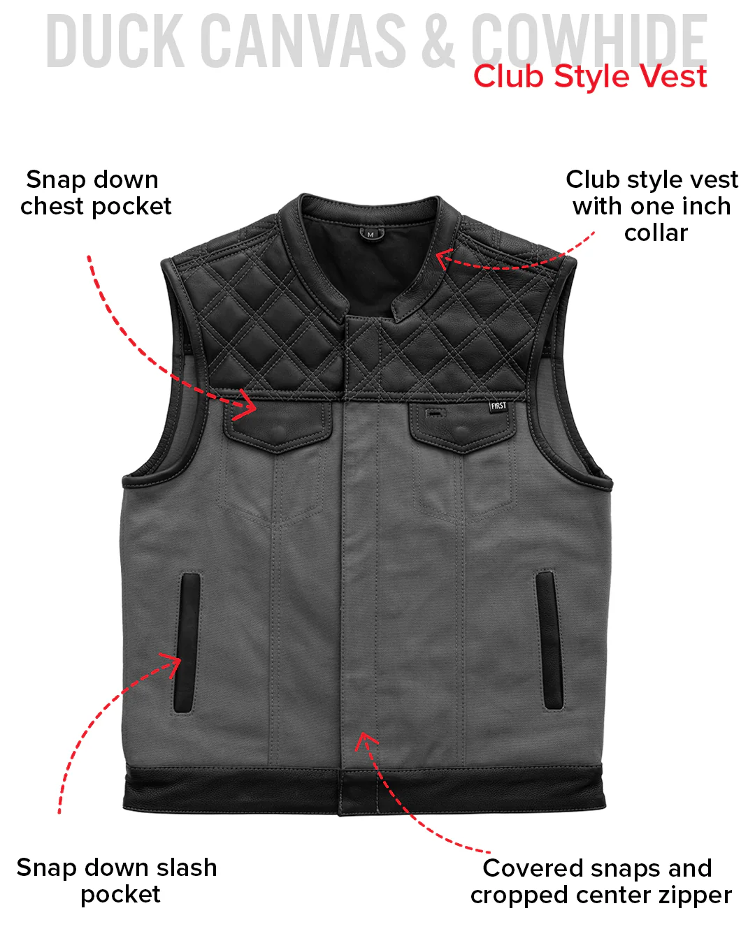 Hunt Club Motorcycle Leather Canvas Vest Grey