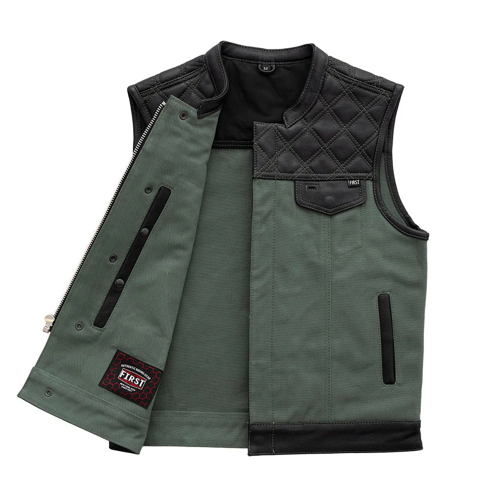 1451-hunt-club-motorcycle-leather-canvas-vest-green-2.webp Hunt Club Motorcycle Leather Canvas Vest Green