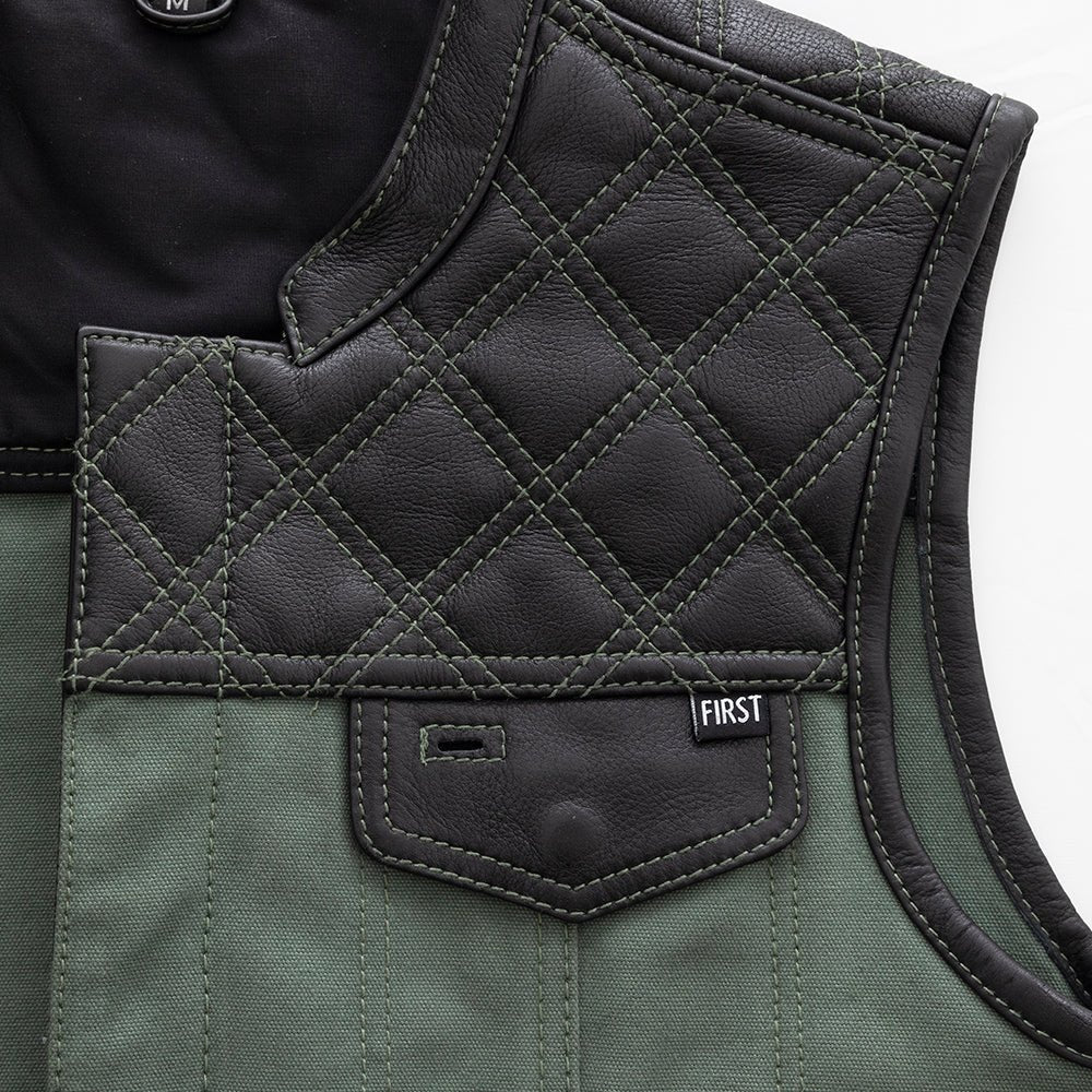 1451-hunt-club-motorcycle-leather-canvas-vest-green-4.jpg Hunt Club Motorcycle Leather Canvas Vest Green