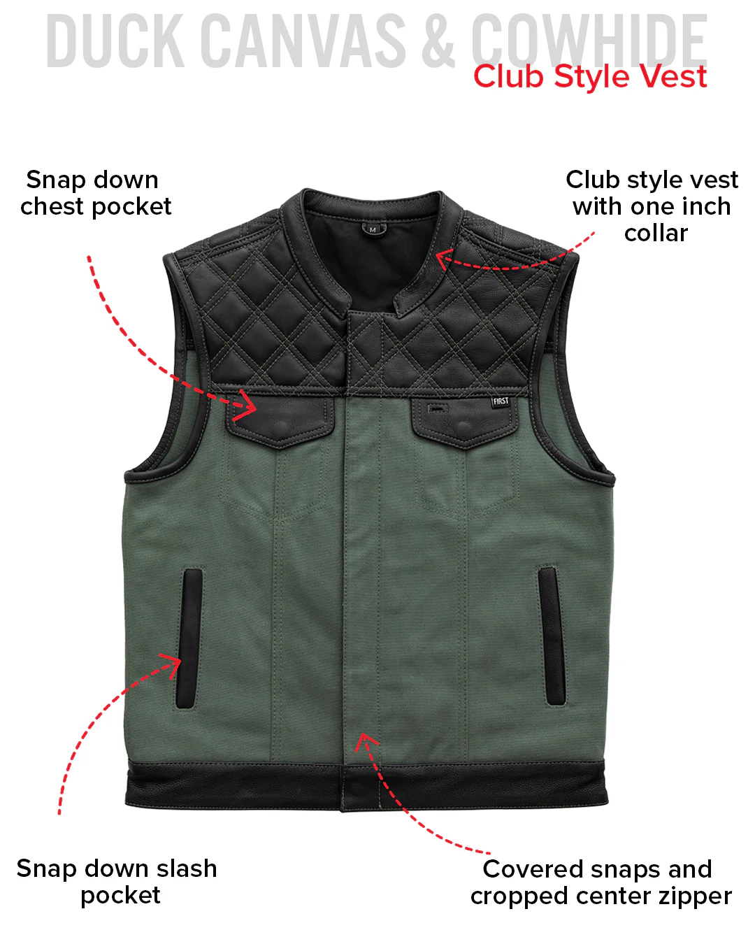 1451-hunt-club-motorcycle-leather-canvas-vest-green-7.webp Hunt Club Motorcycle Leather Canvas Vest Green