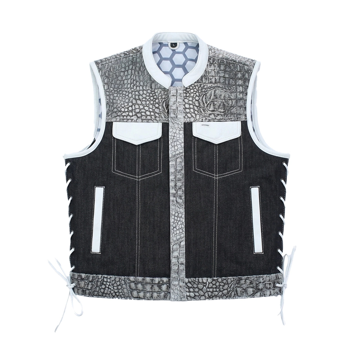 1568-road-cartel-men-s-croc-texture-leather-denim-motorcycle-vest-1.jpg Road Cartel - Men’s Croc Texture Leather/Denim Motorcycle Vest