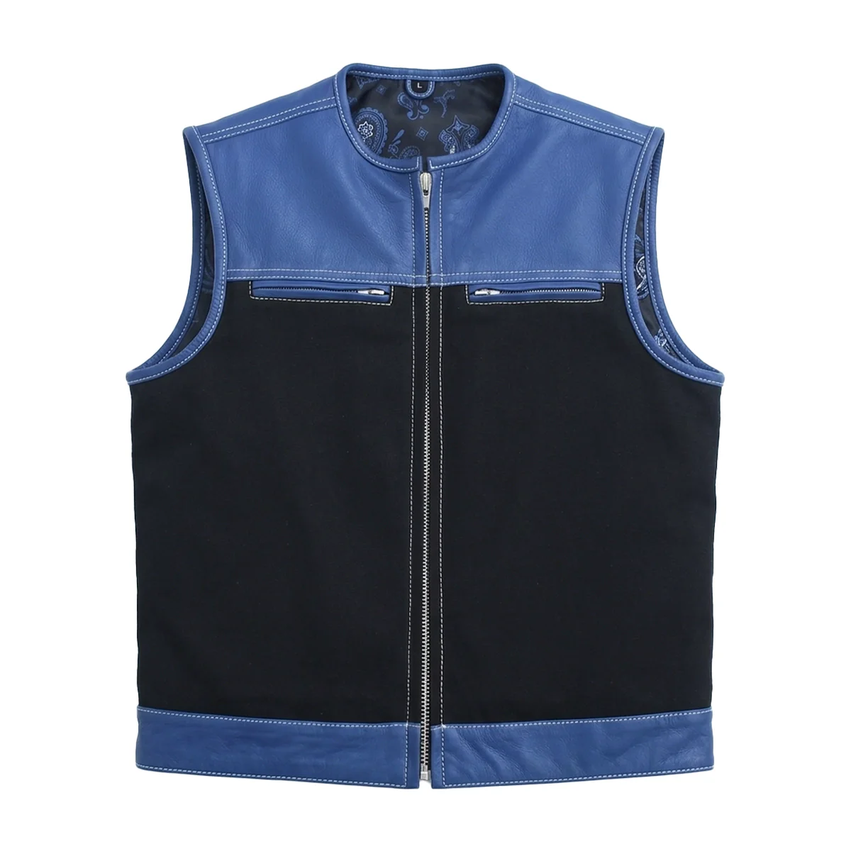 1622-ironclad-men-s-blue-black-leather-canvas-motorcycle-vest-1.webp Ironclad - Men’s Blue&Black Leather/Canvas Motorcycle Vest