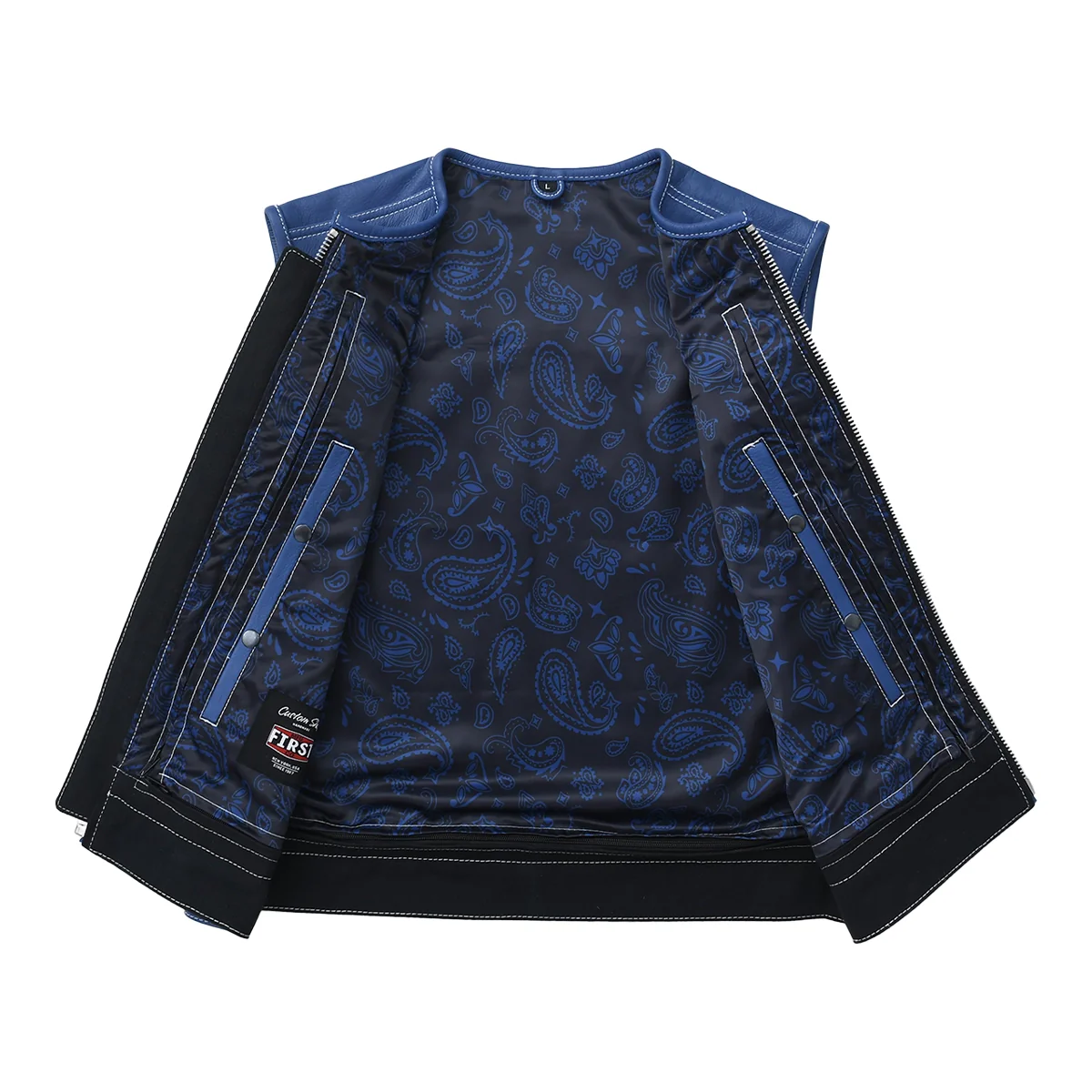 1622-ironclad-men-s-blue-black-leather-canvas-motorcycle-vest-3.webp Ironclad - Men’s Blue&Black Leather/Canvas Motorcycle Vest