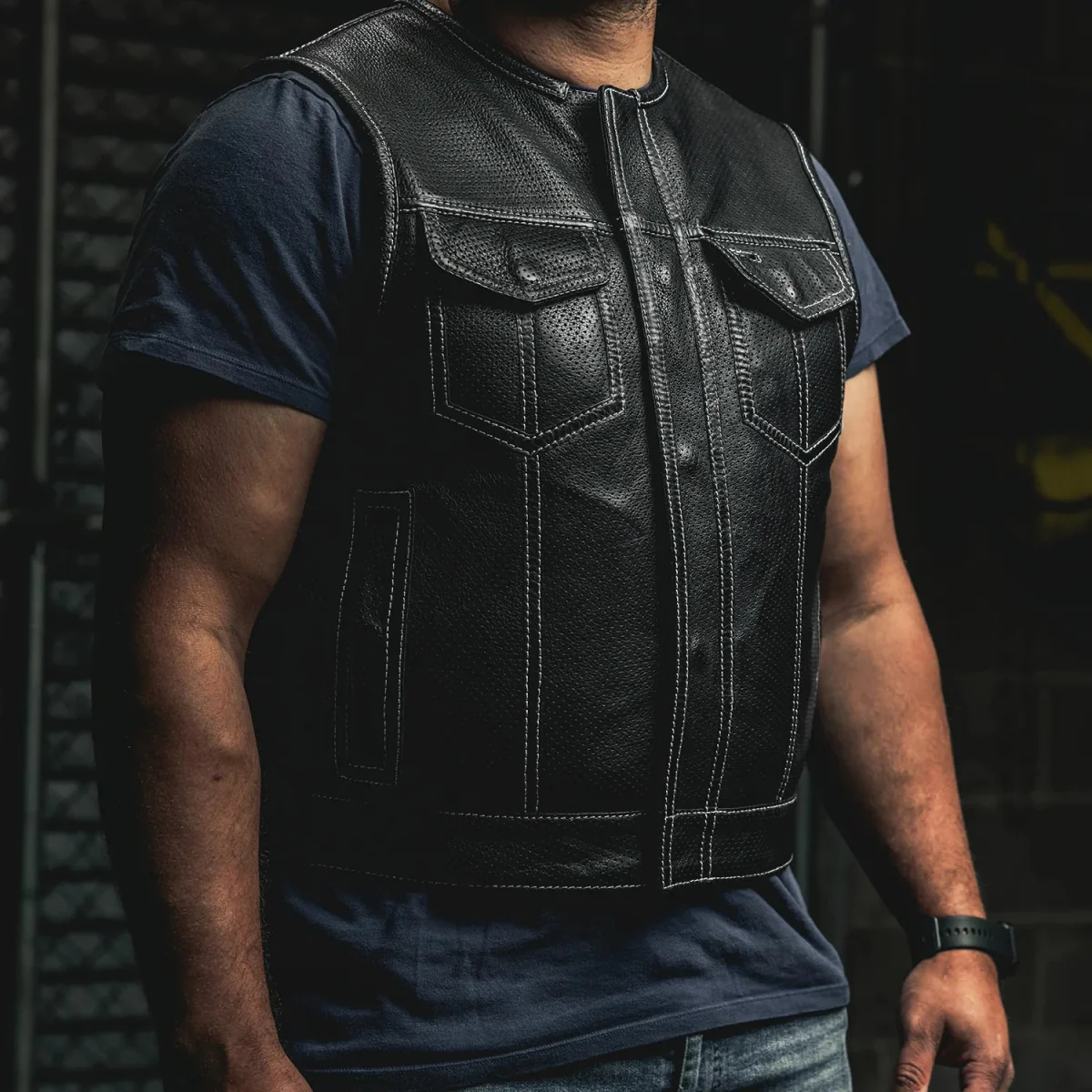 1685-lowside-men-s-perforated-motorcycle-leather-vest-15.webp Lowside Men's Perforated Motorcycle Leather Vest