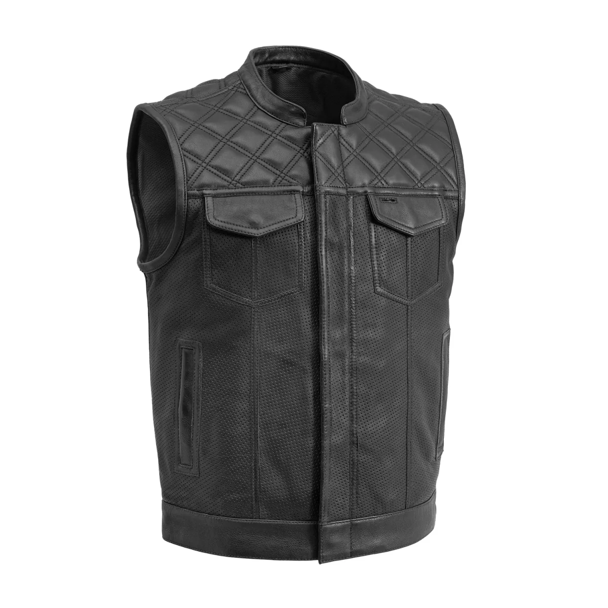 1849-downside-perforated-men-s-motorcycle-leather-vest-1.webp Downside Perforated Men's Motorcycle Leather Vest