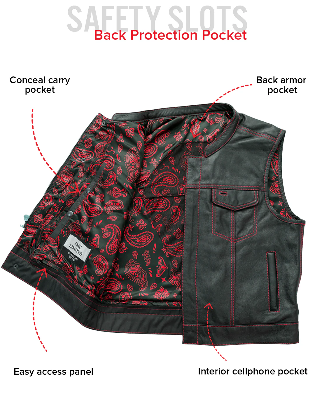 The Club Cut Men's Motorcycle Leather Vest, Multiple Color Options