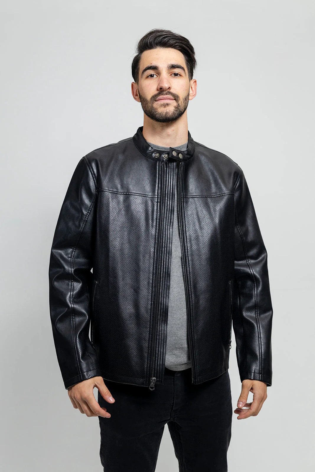 Oliver Men's Vegan Faux/Perforated Leather Jacket