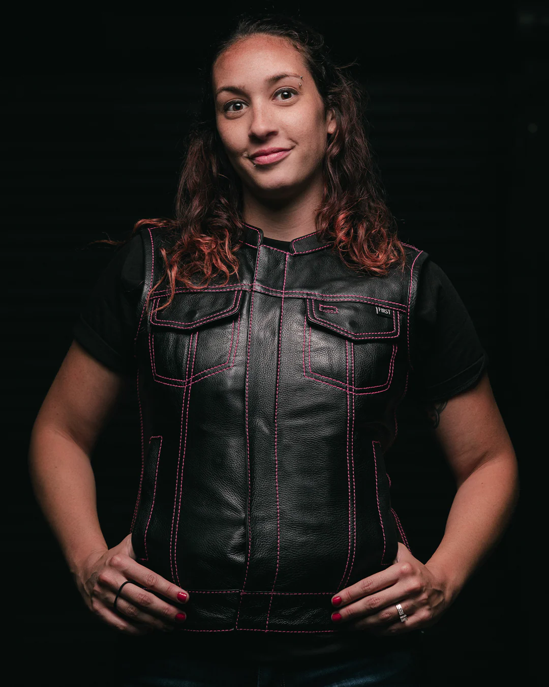Jessica Women's  Motorcycle Leather Vest - Pink - Limited Edition