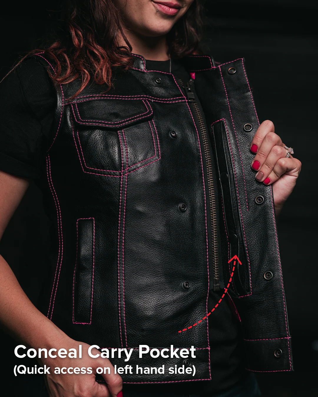 Jessica Women's  Motorcycle Leather Vest - Pink - Limited Edition