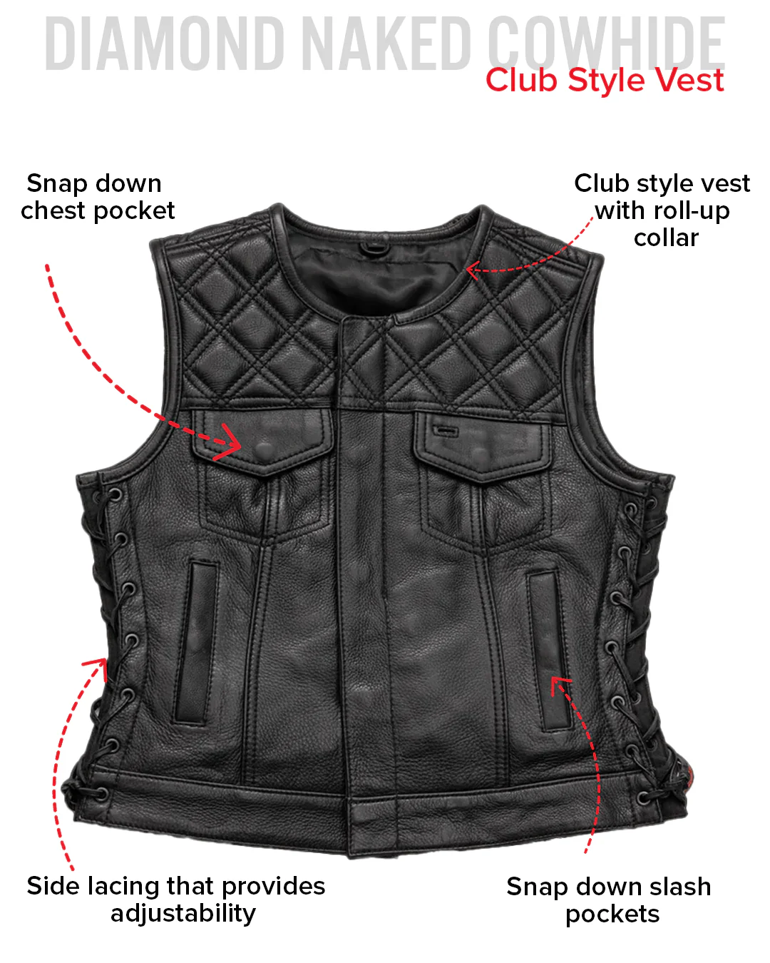 Bonnie - Women's Motorcycle Leather Vest - Diamond Quilt