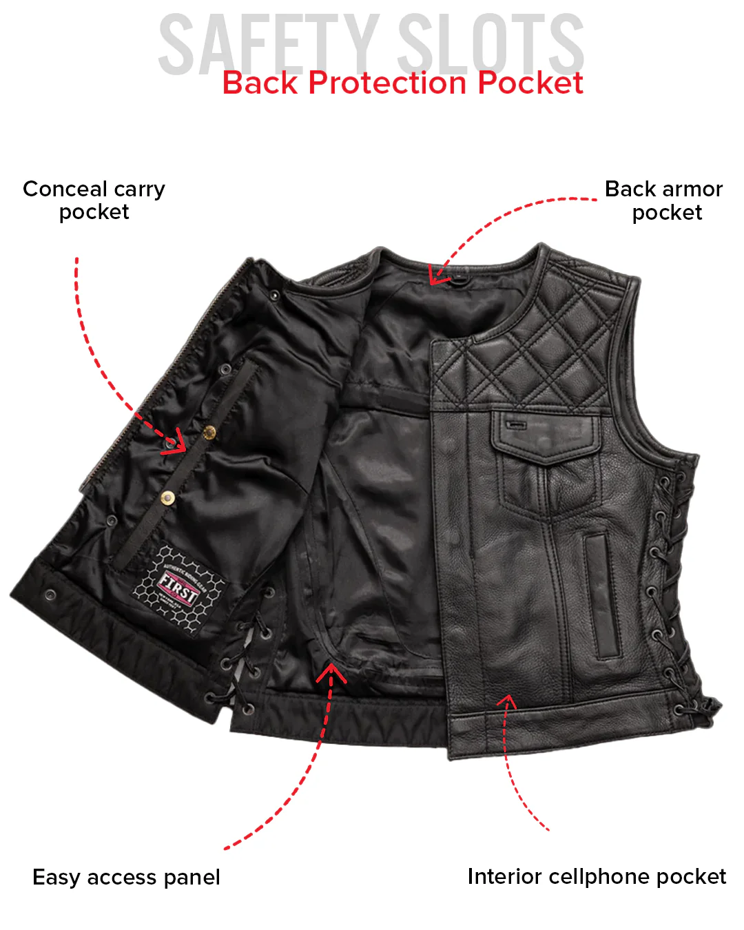 Bonnie - Women's Motorcycle Leather Vest - Diamond Quilt