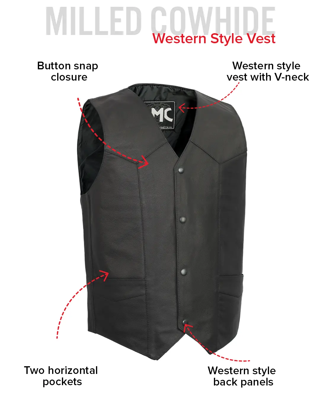 Top Shot Men's Motorcycle Western Style Leather Vest