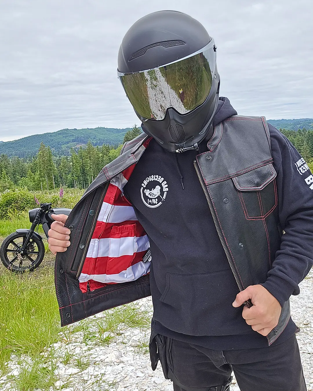 Born Free Men's Leather Motorcycle Leather Vest - Red Stitch