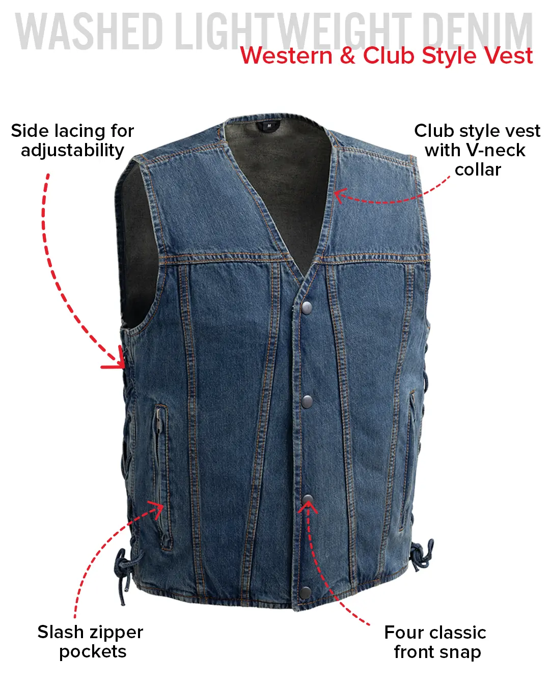 Gambler Men's Motorcycle Denim Vest
