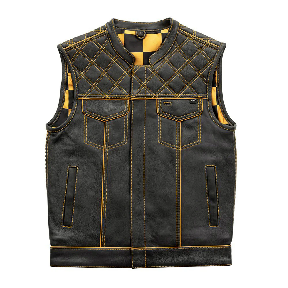 Finish Line - Gold Checker - Men's Motorcycle Leather Vest