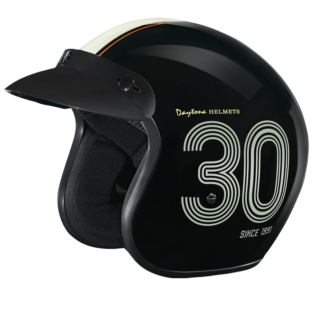 DOT Approved Daytona Cruiser Open Face Motorcycle Helmet - Men, Women & Youth - With Visor & Graphics - W/ Daytona 30th