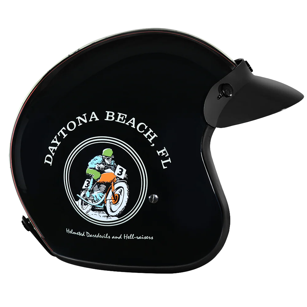 DOT Approved Daytona Cruiser Open Face Motorcycle Helmet - Men, Women & Youth - With Visor & Graphics - W/ Daytona 30th