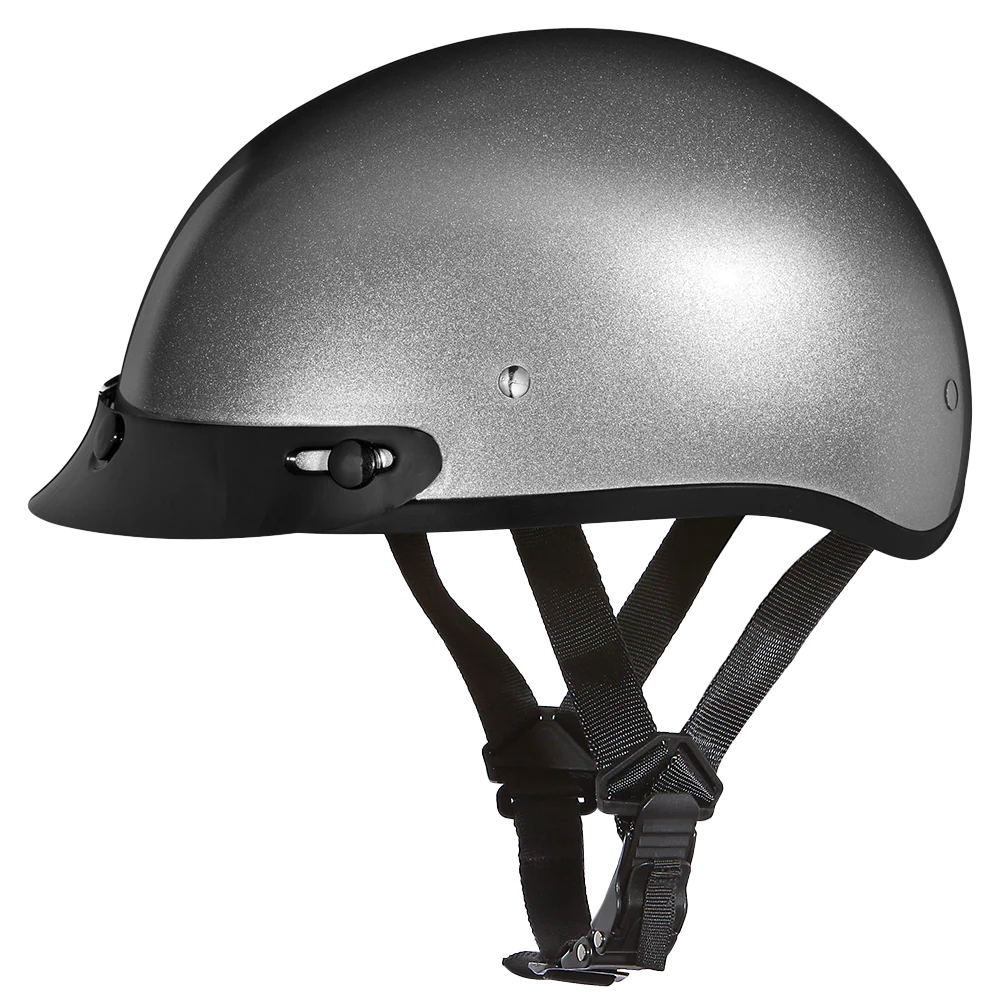 DOT Approved Daytona Skull Cap Half Shell Motorcycle Helmet - Beanie Style for Motorcycles, Cruisers, Scooters, and Mopeds - Silver Metallic