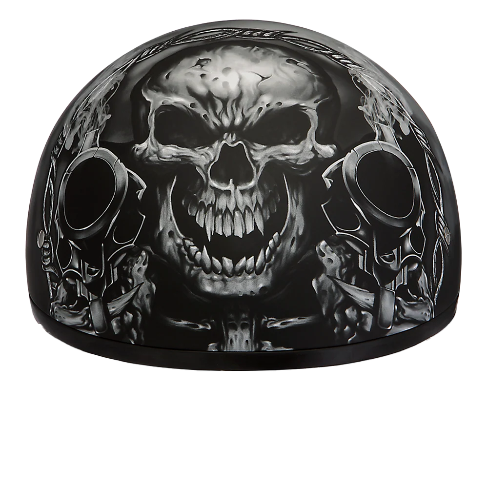 DOT Approved Daytona Motorcycle Half Face Helmet - Skull Cap Graphics for Men & Women, Scooters, ATVs, UTVs & Choppers - W/ Guns