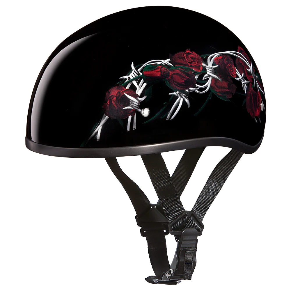 4446-dot-approved-daytona-motorcycle-half-face-helmet-skull-cap-graphics-for-men-women-scooters-atvs-utvs-choppers-w-barbed-roses-1.webp DOT Approved Daytona Motorcycle Half Face Helmet - Skull Cap Graphics for Men & Women, Scooters, ATVs, UTVs & Choppers - W/ Barbed Roses