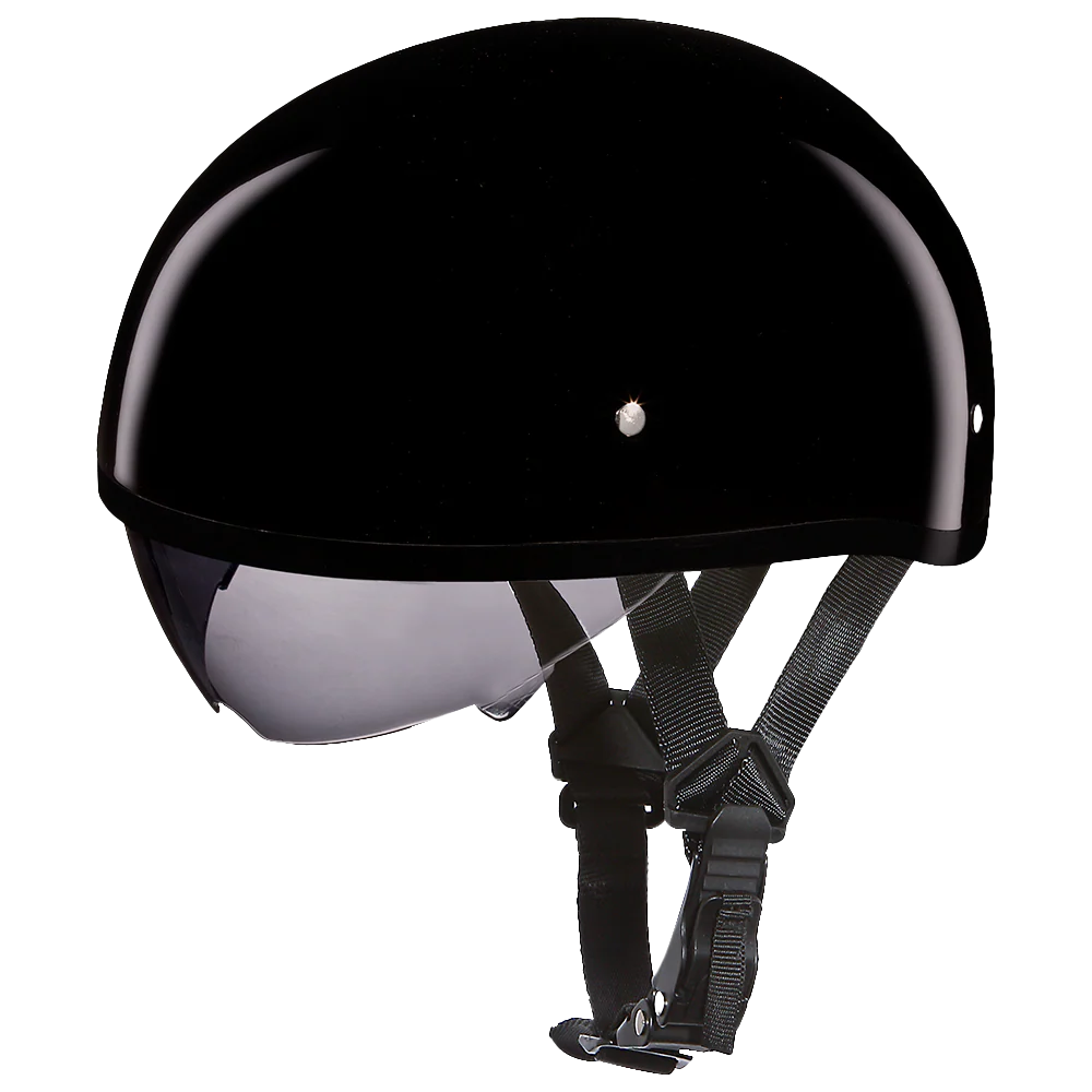 D.O.T. Daytona Skull Cap W/ Inner Shield- Hi-Gloss Black