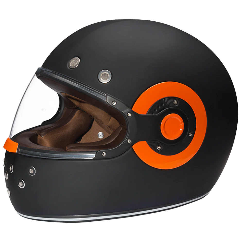 DOT Daytona Retro Full Face Motorcycle Helmet: Vintage Style for Men, Women, & Youth - Dull Black W/ Orange Accents