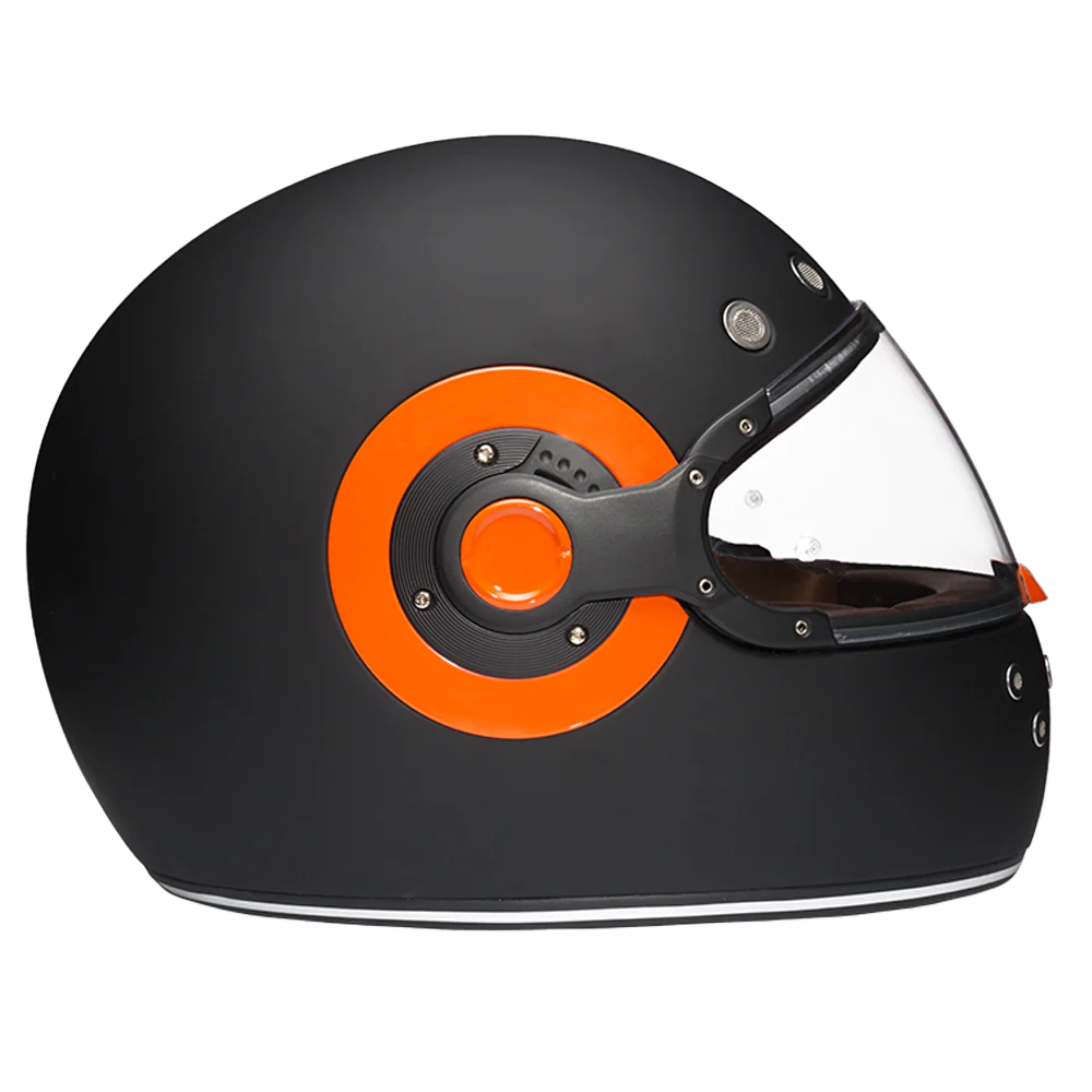 DOT Daytona Retro Full Face Motorcycle Helmet: Vintage Style for Men, Women, & Youth - Dull Black W/ Orange Accents