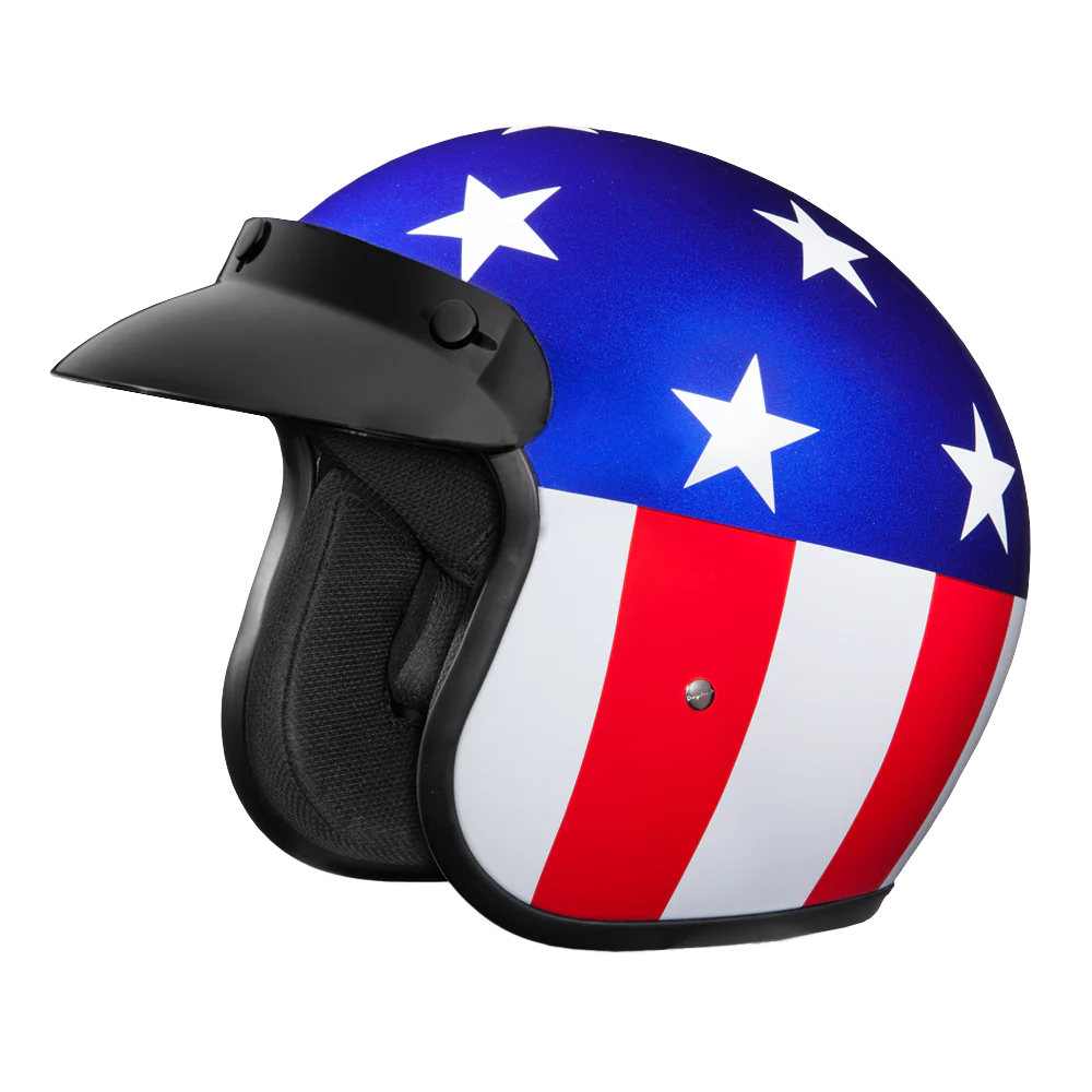 4636-dot-approved-daytona-cruiser-open-face-motorcycle-helmet-men-women-youth-with-visor-graphics-w-captain-america-1.webp DOT Approved Daytona Cruiser Open Face Motorcycle Helmet - Men, Women & Youth - With Visor & Graphics - W/ Captain America