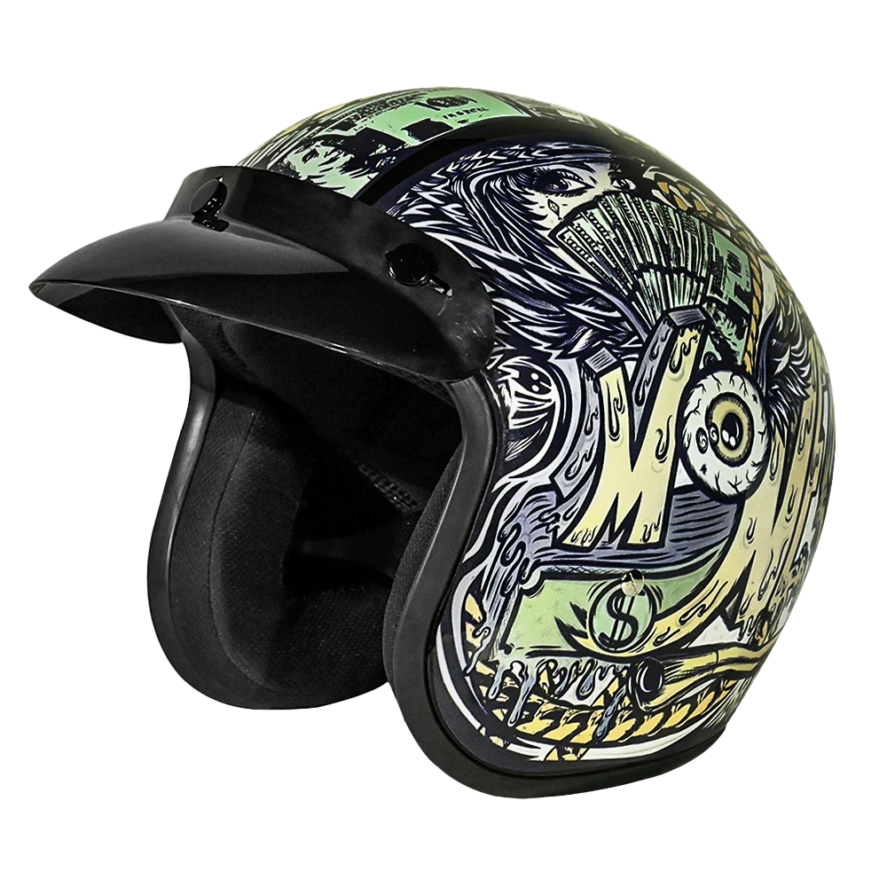 4658-dot-approved-daytona-cruiser-open-face-motorcycle-helmet-men-women-youth-with-visor-graphics-w-money-1.webp DOT Approved Daytona Cruiser Open Face Motorcycle Helmet - Men, Women & Youth - With Visor & Graphics - W/ Money