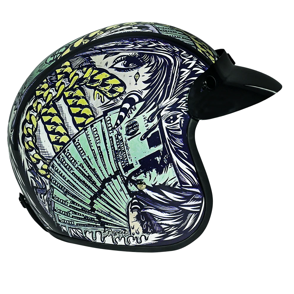4658-dot-approved-daytona-cruiser-open-face-motorcycle-helmet-men-women-youth-with-visor-graphics-w-money-3.webp DOT Approved Daytona Cruiser Open Face Motorcycle Helmet - Men, Women & Youth - With Visor & Graphics - W/ Money