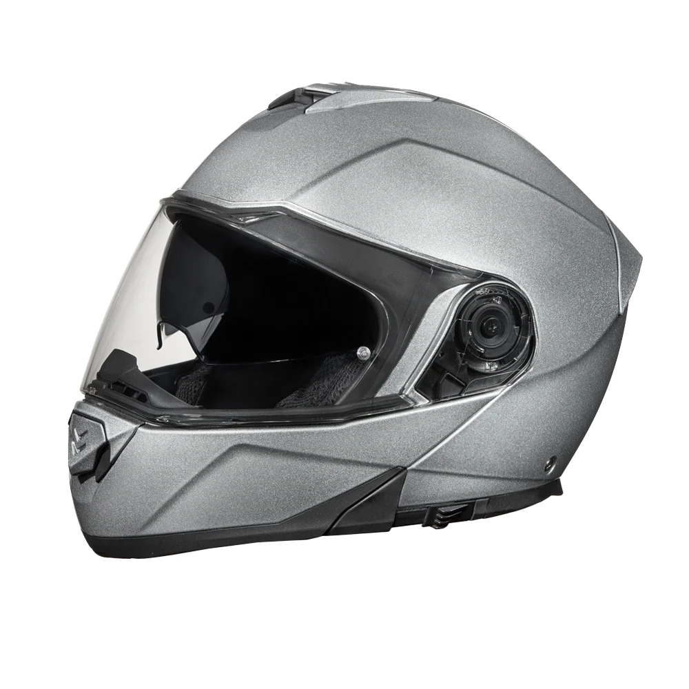 Daytona Glide Modular Motorcycle Helmet - DOT Approved, Bluetooth Ready, Dual Visor, Men/Women/Youth- Silver Metallic