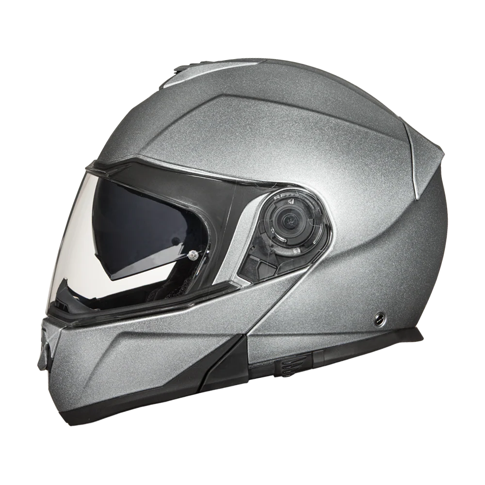 Daytona Glide Modular Motorcycle Helmet - DOT Approved, Bluetooth Ready, Dual Visor, Men/Women/Youth- Silver Metallic