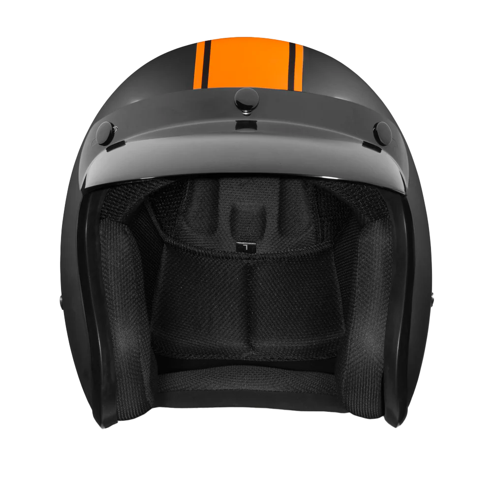 DOT Approved Daytona Cruiser Open Face Motorcycle Helmet - Men, Women & Youth - With Visor & Graphics - W/ Orange Pin Stripe
