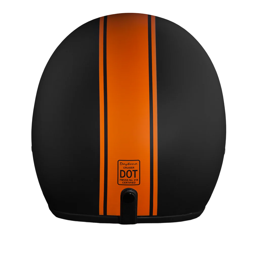 DOT Approved Daytona Cruiser Open Face Motorcycle Helmet - Men, Women & Youth - With Visor & Graphics - W/ Orange Pin Stripe