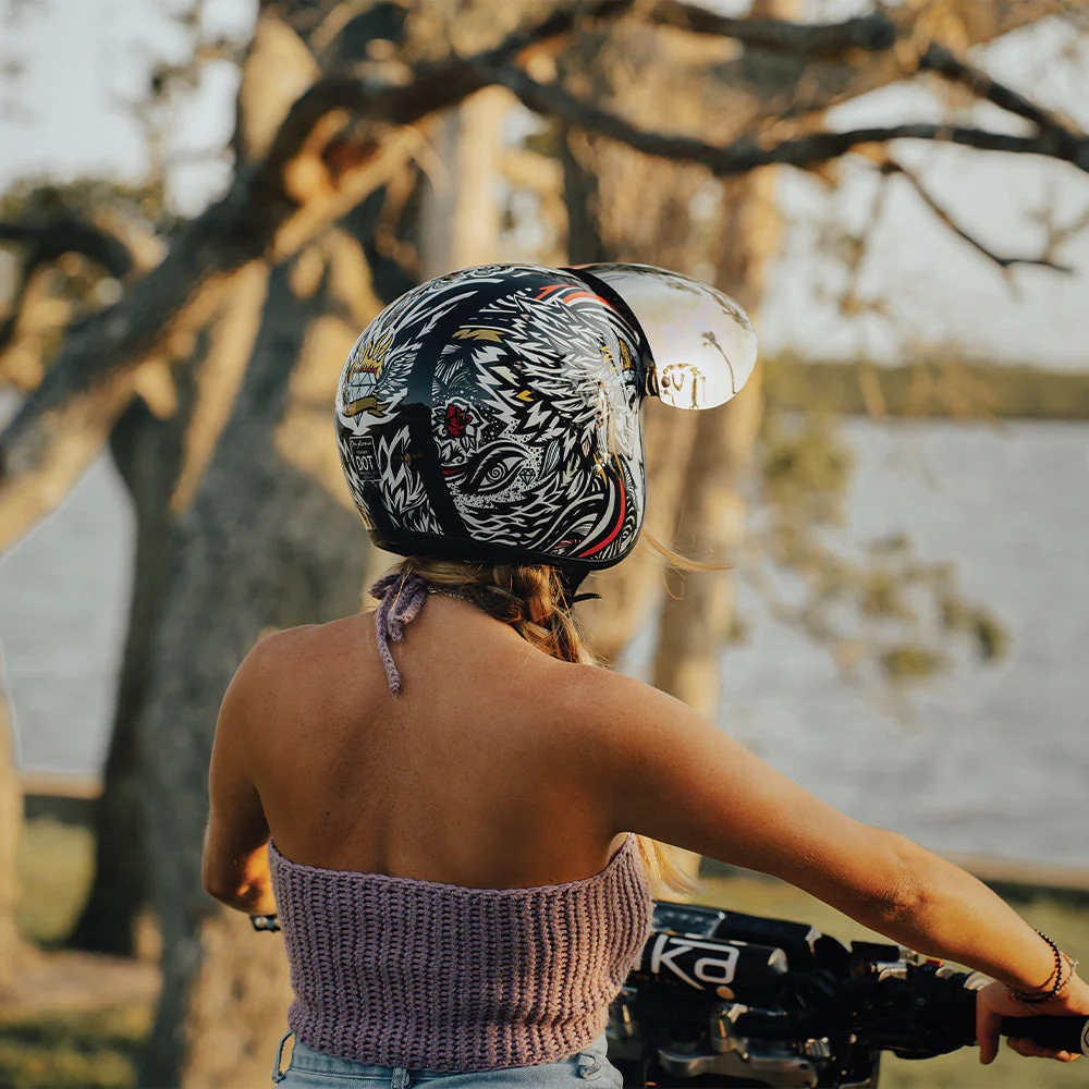4864-dot-approved-daytona-cruiser-open-face-motorcycle-helmet-men-women-youth-with-visor-graphics-w-tribal-10.webp DOT Approved Daytona Cruiser Open Face Motorcycle Helmet - Men, Women & Youth - With Visor & Graphics - W/ Tribal