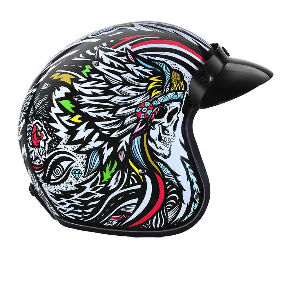 4864-dot-approved-daytona-cruiser-open-face-motorcycle-helmet-men-women-youth-with-visor-graphics-w-tribal-3.webp DOT Approved Daytona Cruiser Open Face Motorcycle Helmet - Men, Women & Youth - With Visor & Graphics - W/ Tribal