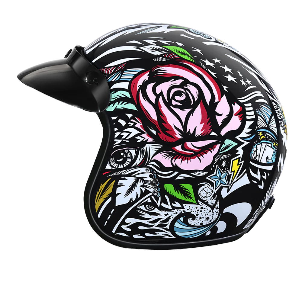 4864-dot-approved-daytona-cruiser-open-face-motorcycle-helmet-men-women-youth-with-visor-graphics-w-tribal-5.webp DOT Approved Daytona Cruiser Open Face Motorcycle Helmet - Men, Women & Youth - With Visor & Graphics - W/ Tribal