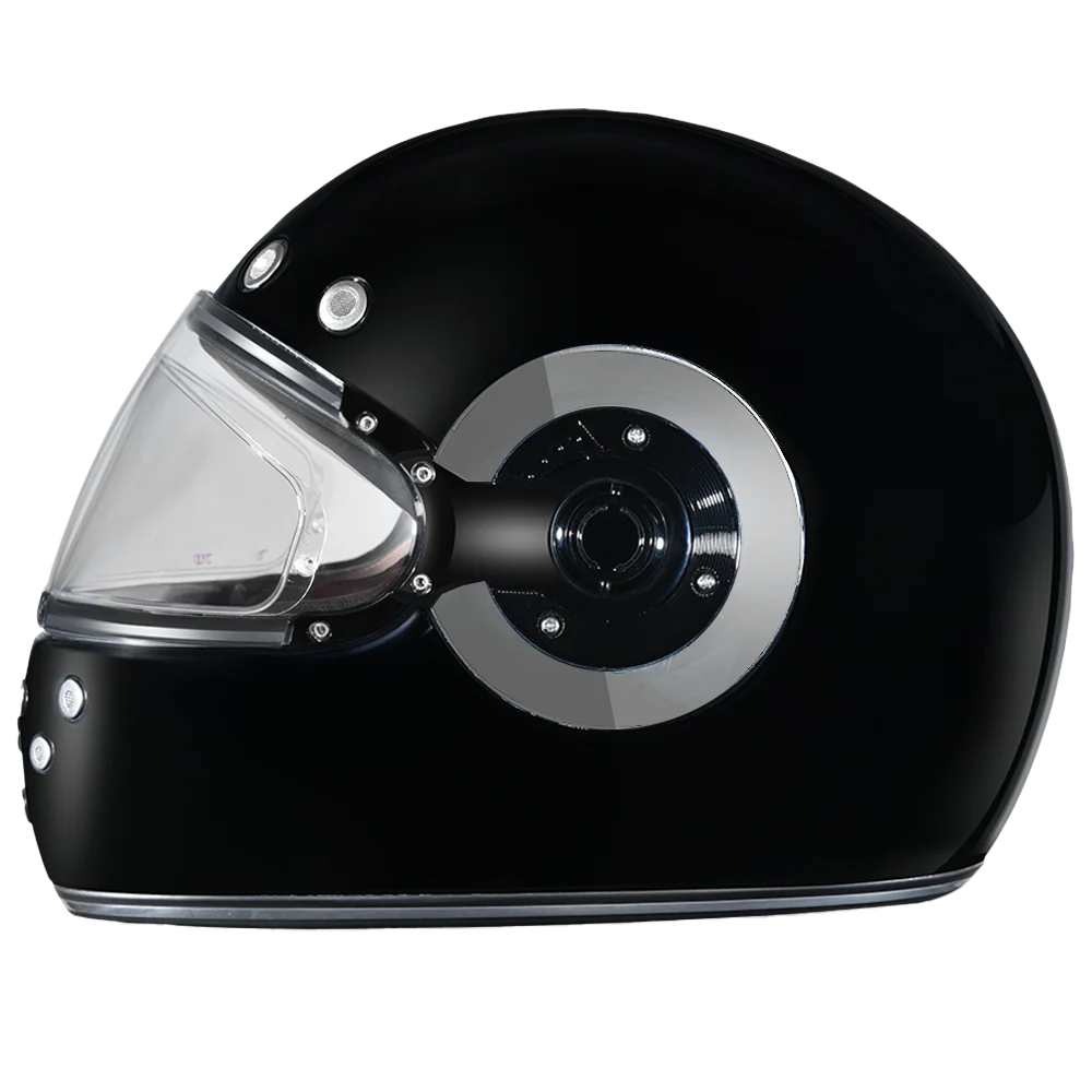 DOT Daytona Retro Full Face Motorcycle Helmet: Vintage Style for Men, Women, & Youth - Hi-Gloss Black w/ Chrome Accents