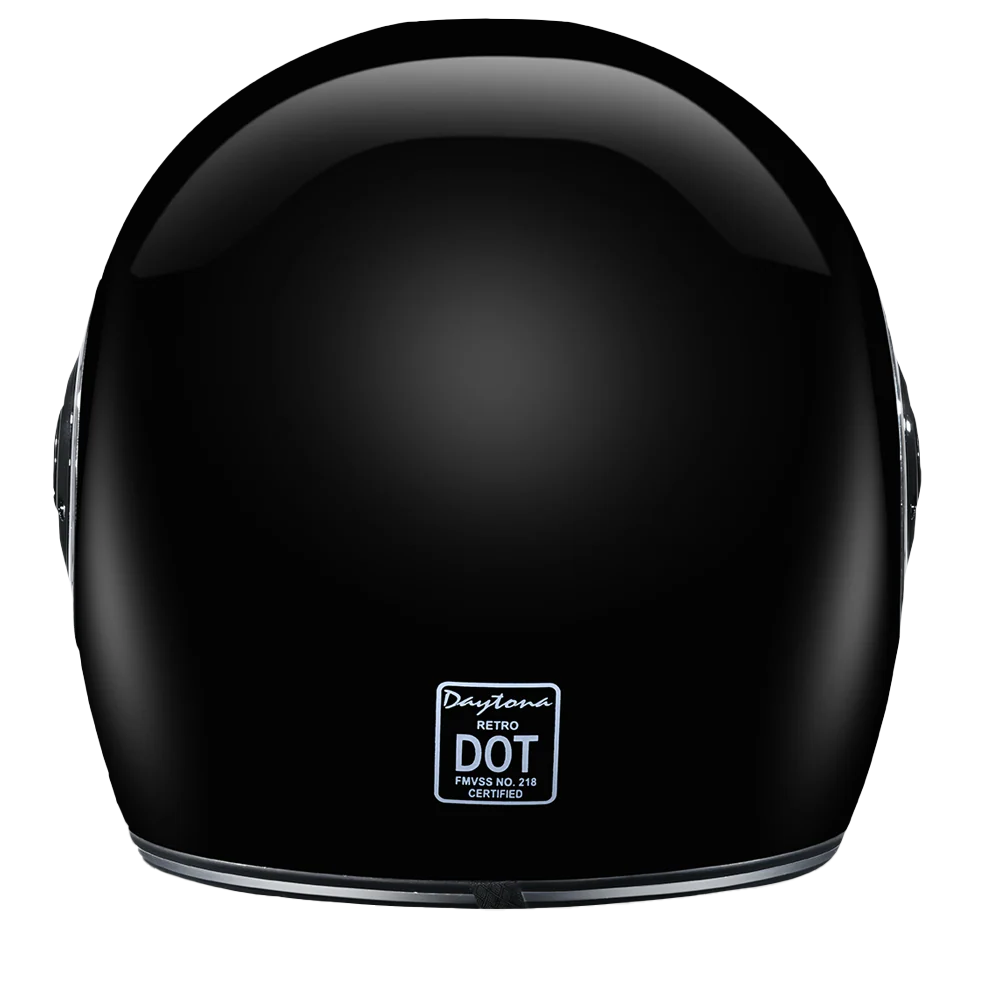 DOT Daytona Retro Full Face Motorcycle Helmet: Vintage Style for Men, Women, & Youth - Hi-Gloss Black w/ Chrome Accents