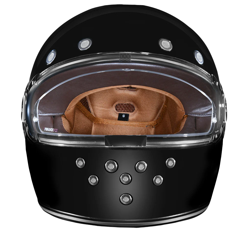 DOT Daytona Retro Full Face Motorcycle Helmet: Vintage Style for Men, Women, & Youth - Hi-Gloss Black w/ Chrome Accents