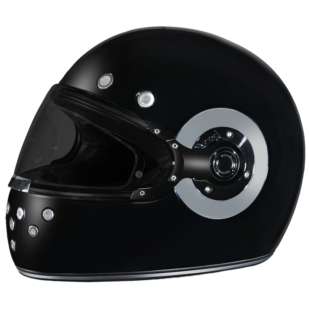 DOT Daytona Retro Full Face Motorcycle Helmet: Vintage Style for Men, Women, & Youth - Hi-Gloss Black w/ Chrome Accents