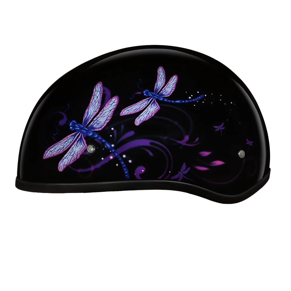 DOT Approved Daytona Motorcycle Half Face Helmet - Skull Cap Graphics for Men & Women, Scooters, ATVs, UTVs & Choppers - W/ Dragonfly
