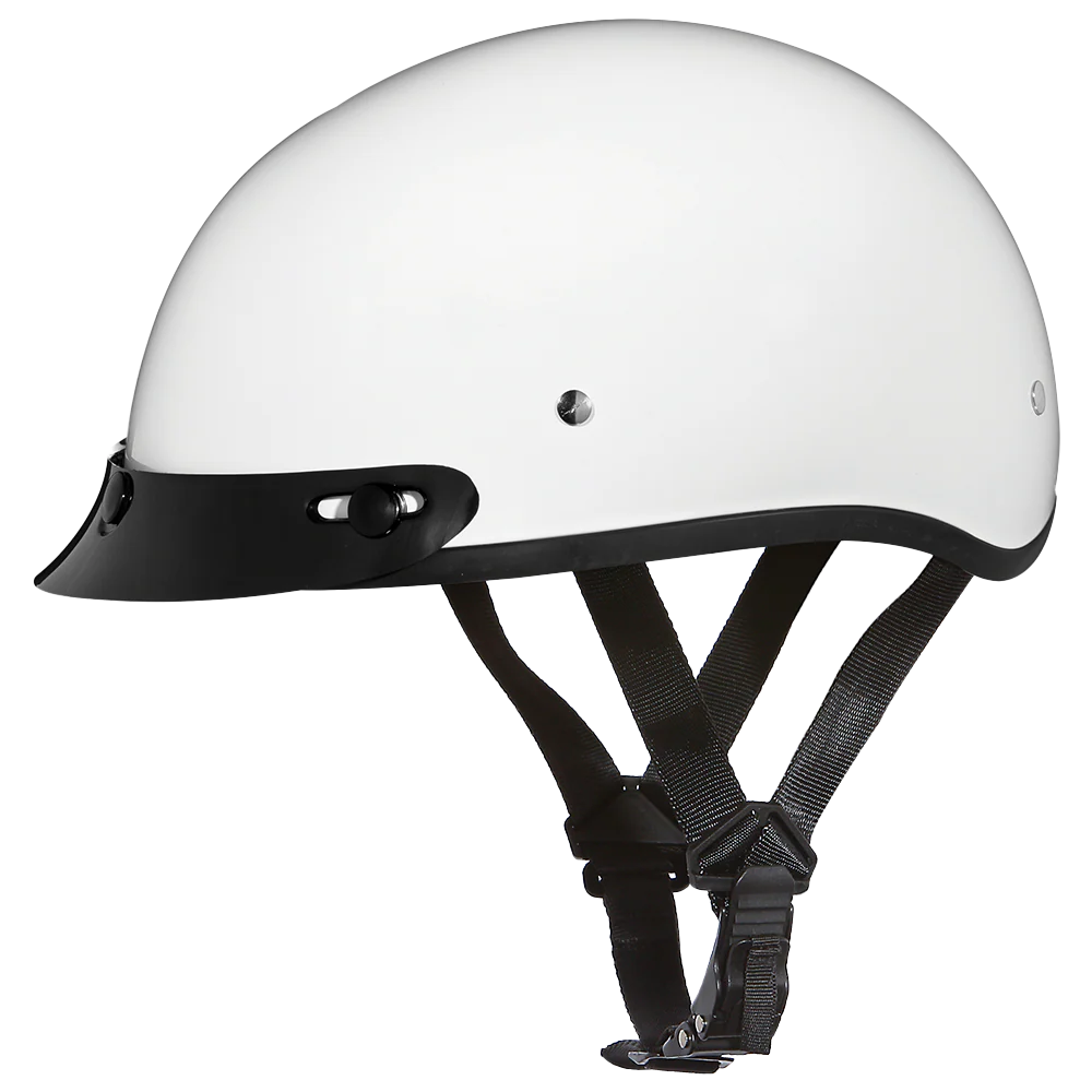 DOT Approved Daytona Skull Cap Half Shell Motorcycle Helmet - Beanie Style for Motorcycles, Cruisers, Scooters, and Mopeds - Hi-Gloss White