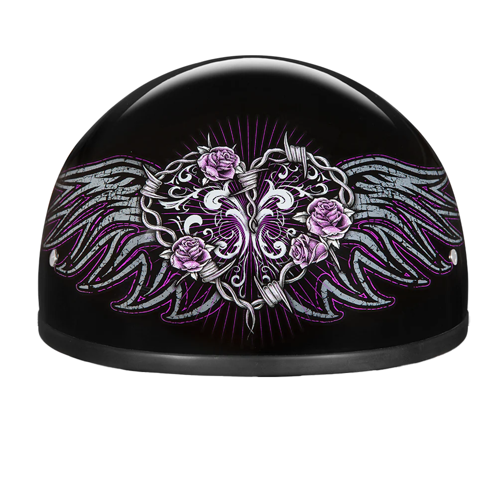 DOT Approved Daytona Motorcycle Half Face Helmet - Skull Cap Graphics for Men & Women, Scooters, ATVs, UTVs & Choppers - W/ Barbed Wire Heart