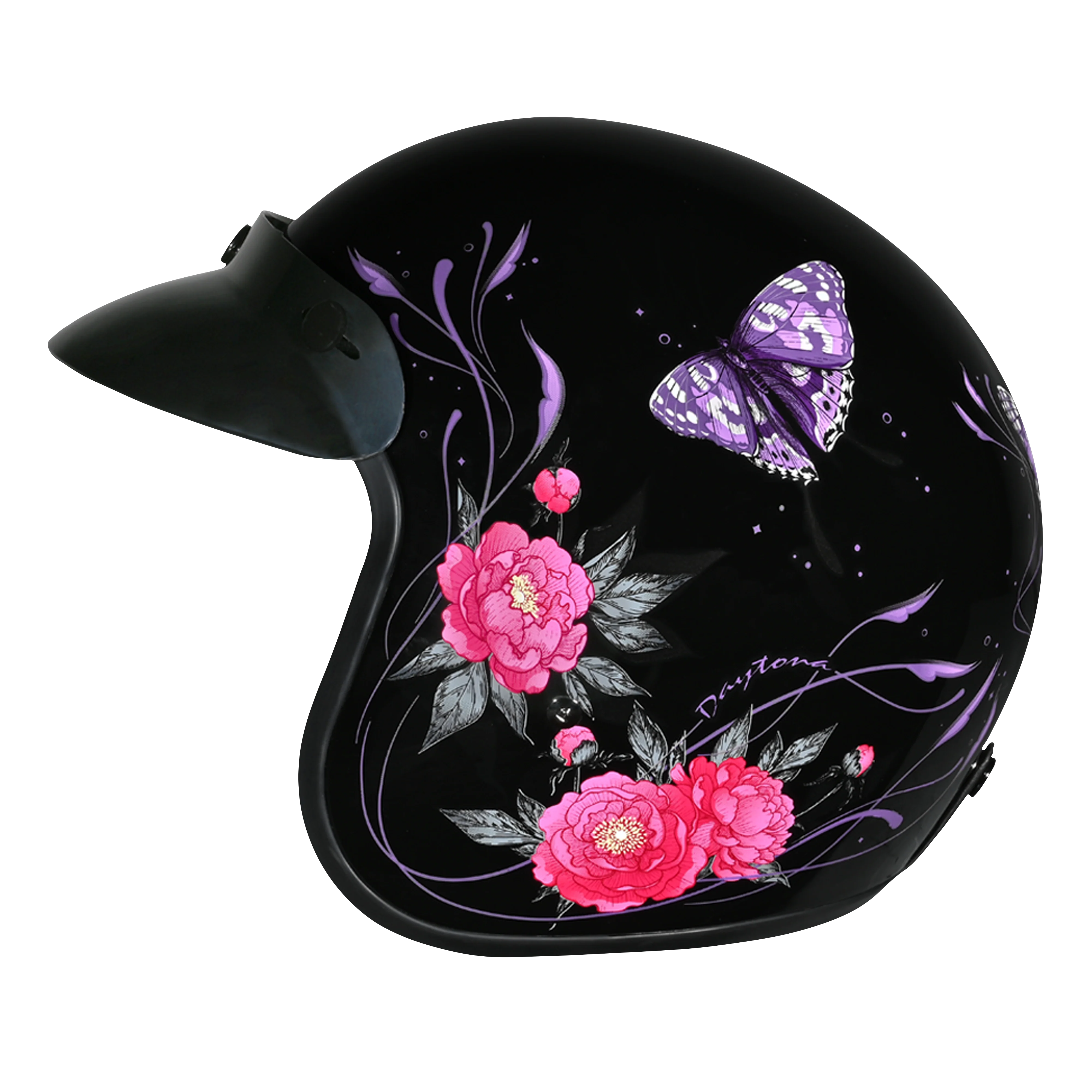 5384-dot-approved-daytona-cruiser-open-face-motorcycle-helmet-men-women-youth-with-visor-graphics-w-butterfly-5.webp DOT Approved Daytona Cruiser Open Face Motorcycle Helmet - Men, Women & Youth - With Visor & Graphics - W/ Butterfly
